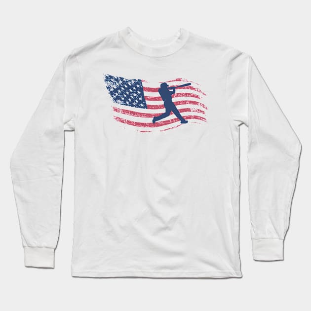 Vintage American Flag Baseball Long Sleeve T-Shirt by HobbyAndArt